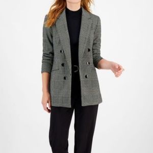 BAR III Black Stretch Pocketed Open Front Double-Breasted blazer